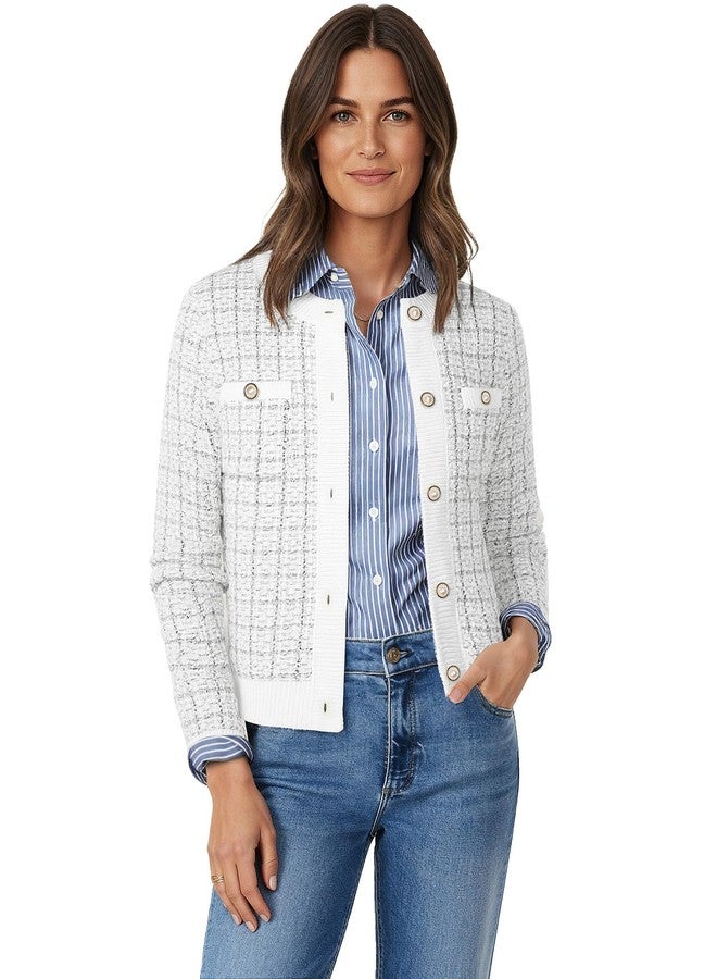 GRACE KARIN Womens Cardigans Open Front Long Sleeve Button Down Crew Neck Sweaters Lightweight Fall Trendy Clothes 2025 White Black - Image 2
